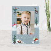 Falling Snow Whimsical 2 Foto Feestdagen Kaart (Voorkant)