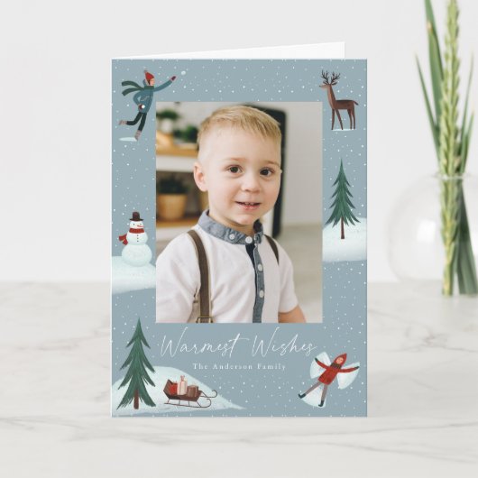 Falling Snow Whimsical 2 Foto Feestdagen Kaart (Voorkant)