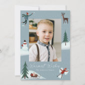 Falling Snow Whimsical 2 Foto Feestdagenkaart (Voorkant)