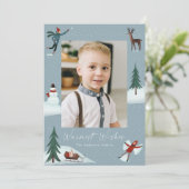 Falling Snow Whimsical 2 Foto Feestdagenkaart (Staand voorkant)