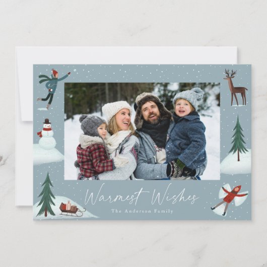 Falling Snow Whimsical Winter Scene Foto Feestdagenkaart (Voorkant)