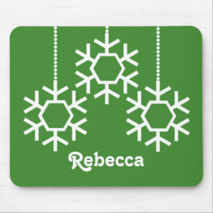 Falling Snowflakes Holiday Mousepad, Bright Green Muismat