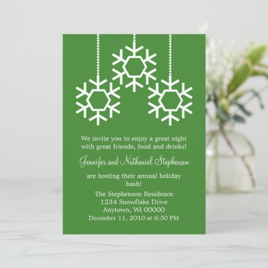 Falling Snowflakes Holiday Party, Groen Kaart (Staand voorkant)