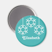 Falling Snowflakes Magnet, Turquoise Magneet (Voorkant / Achterkant)