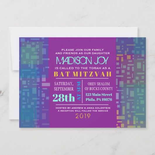 FALLING STARS & SQUARES Bar Bat Mitzvah Invitation Kaart (Voorkant)