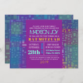 FALLING STARS & SQUARES Bar Bat Mitzvah Invitation Kaart (Voorkant / Achterkant)
