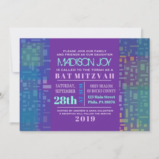 FALLING STARS & SQUARES Bar Bat Mitzvah Invitation Kaart (Voorkant)