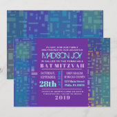 FALLING STARS & SQUARES Bar Bat Mitzvah Invitation Kaart (Voorkant / Achterkant)