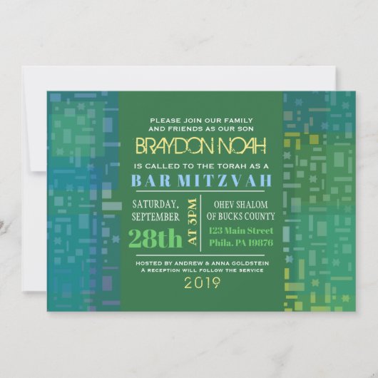 FALLING STARS & SQUARES Bar Bat Mitzvah Invitation Kaart (Voorkant)