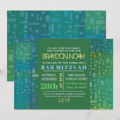 FALLING STARS & SQUARES Bar Bat Mitzvah Invitation Kaart (Voorkant / Achterkant)