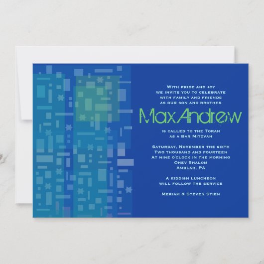 FALLING STARS & SQUARES Bar Bat Mitzvah Invitation Kaart (Voorkant)