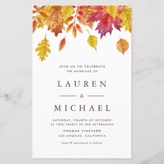 Falling verlaat Garland herfst bruiloft uitnodigin (Voorkant)