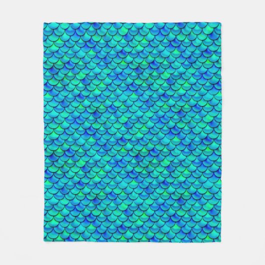 Falln Aqua Blue Scales Fleece Deken (Voorkant)