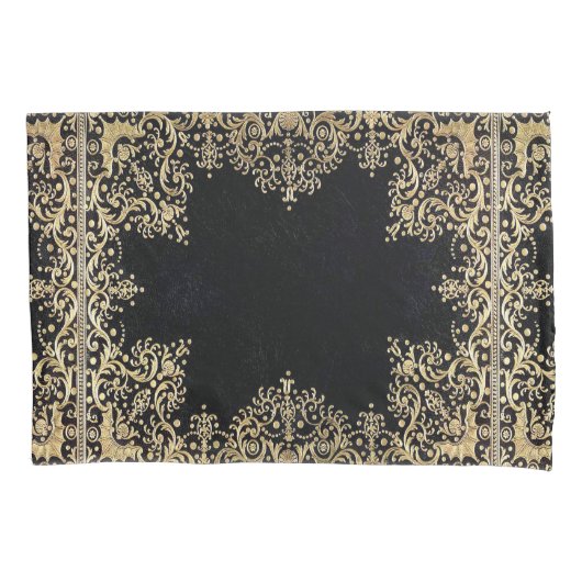 Falln Black en Gold Filigree Kussensloop (Voorkant)