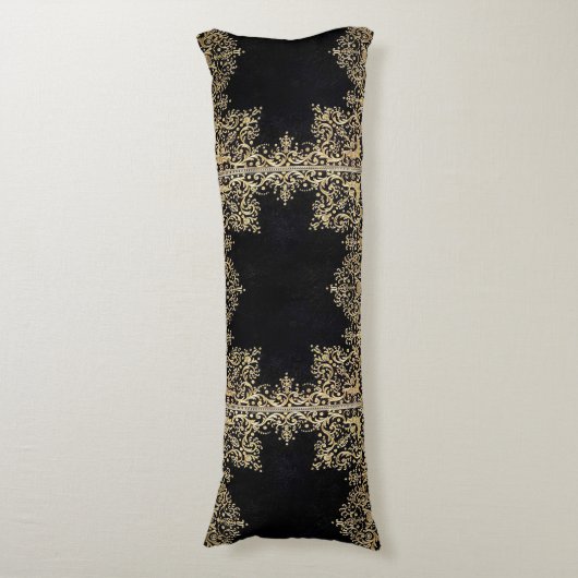 Falln Black en Gold Filigree Lichaamskussen (Voorkant Verticaal)