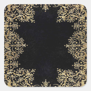 Falln Black en Gold Filigree Vierkante Sticker