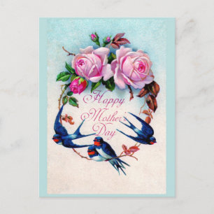 Falln Blue Birds en Rozen Moederdag Briefkaart
