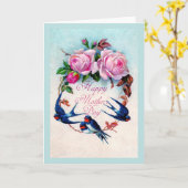 Falln Blue Birds en Rozen Moederdag Kaart (Gele Bloem)