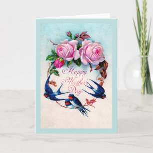 Falln Blue Birds en Rozen Moederdag Kaart