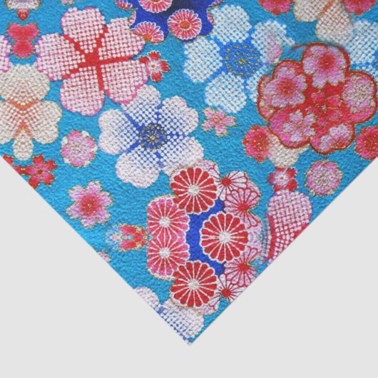 Falln Blue Cascading Floral Chirimen Tissuepapier (Detail)