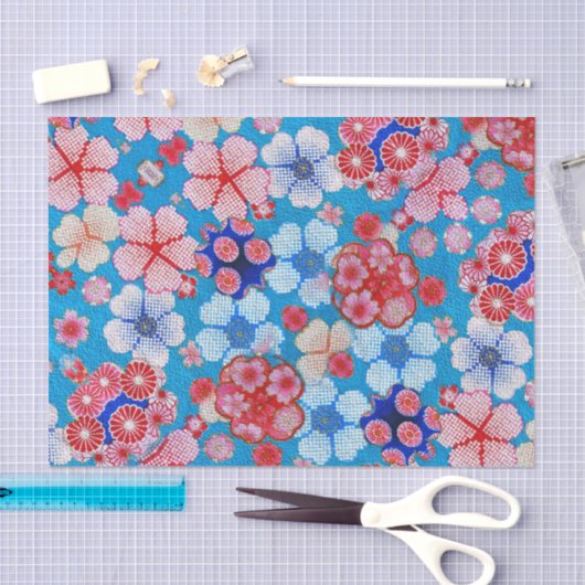 Falln Blue Cascading Floral Chirimen Tissuepapier (Craft)