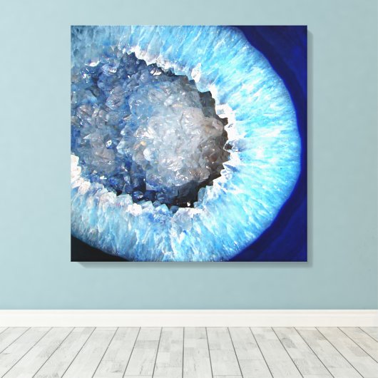 Falln Blue Crystal Geode Canvas Afdruk (Insitu (Houten vloer))
