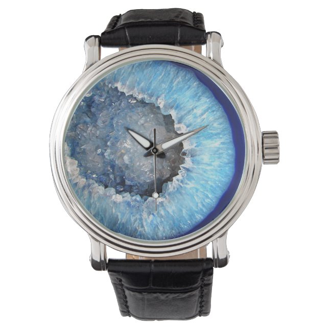 Falln Blue Crystal Geode Horloge (Voorkant)