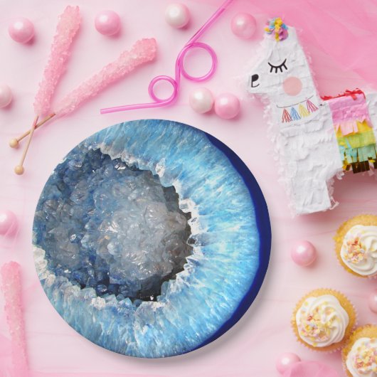 Falln Blue Crystal Geode Papieren Bordje (Feest)