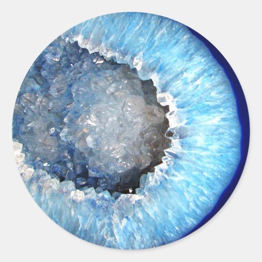 Falln Blue Crystal Geode Ronde Sticker (Voorkant)