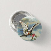 Falln Dove met Rozen Ronde Button 3,2 Cm (Voorkant /achterkant)