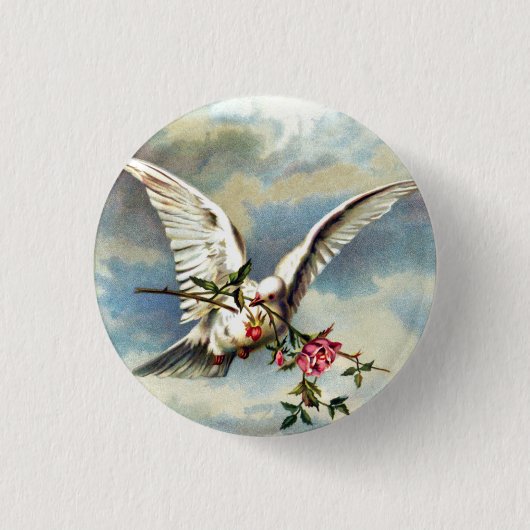 Falln Dove met Rozen Ronde Button 3,2 Cm (Voorkant)