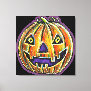 Falln Grinning Pumpkin Haloweenies Canvas Afdruk