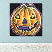 Falln Grinning Pumpkin Haloweenies Canvas Afdruk (Insitu (Houten vloer))