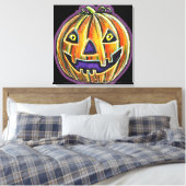 Falln Grinning Pumpkin Haloweenies Canvas Afdruk (Insitu (Slaapkamer))