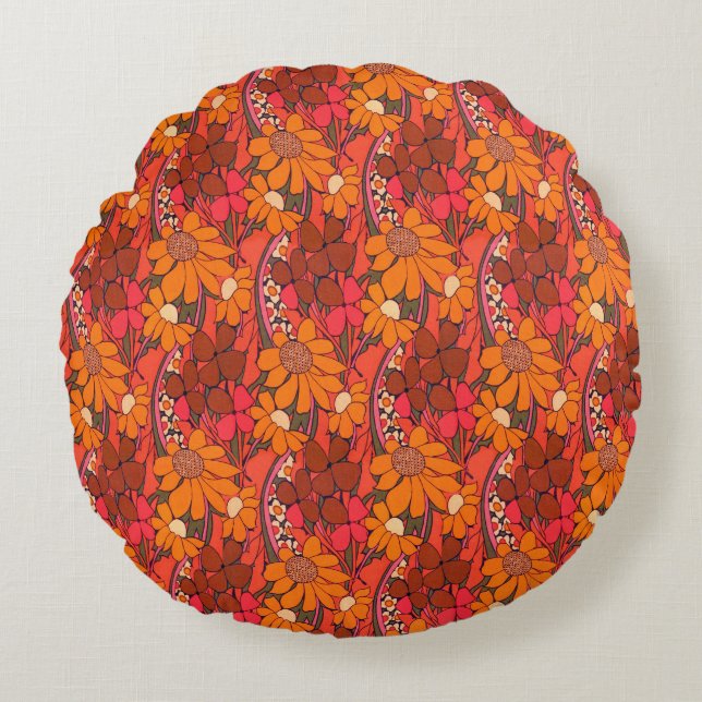 Falln Groovy Flowers Rond Kussen (Voorkant)
