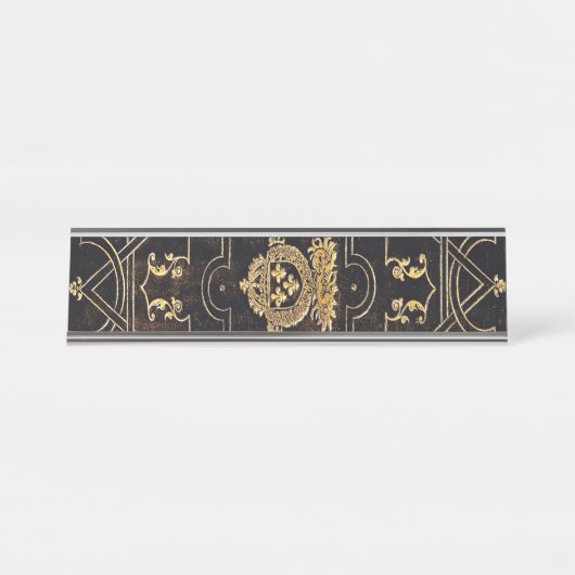 Falln  leder en goud bureau naambordje (Voorkant)