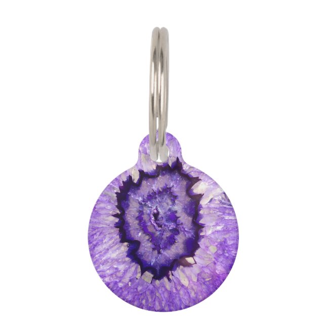 Falln Paarse Agate Geode Huisdierpenning (Voorkant)