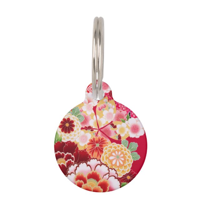 Falln Red Floral Burst Huisdierpenning (Voorkant)