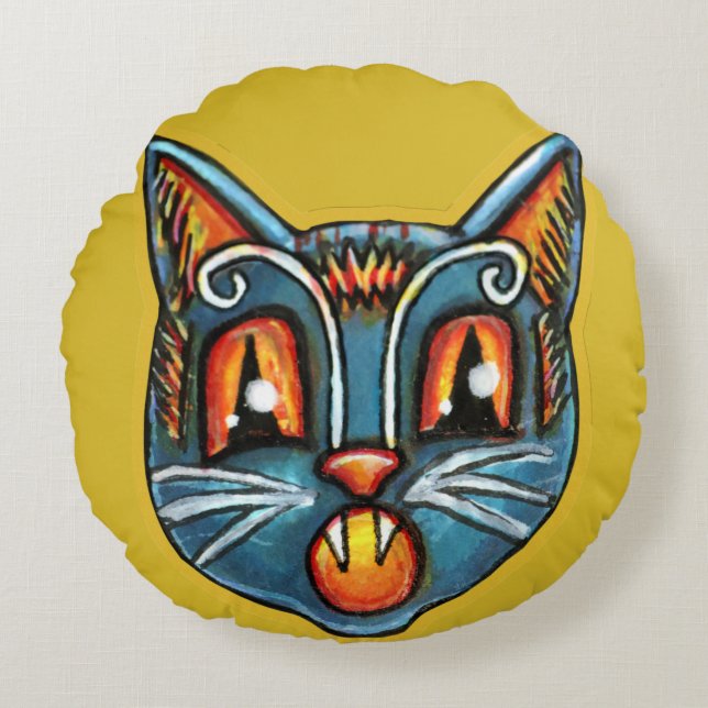 Falln Scaredy Cat  Haloweenies Rond Kussen (Voorkant)