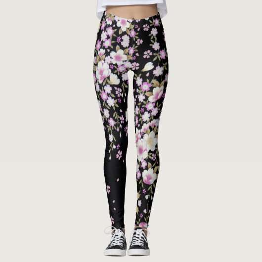 Fallon Cascading Pink Flowers Leggings (Voorkant)