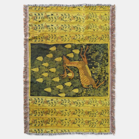 FALLOW DEER, FLOWERS CHESTNUT TREE Green Yellow Deken (Voorkant Verticaal)