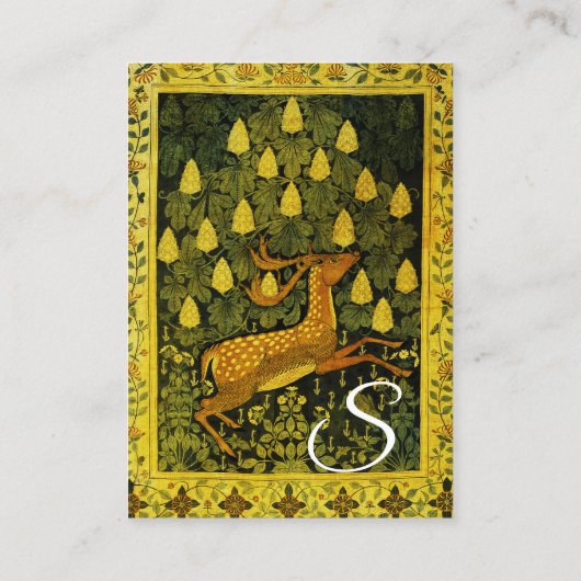 FALLOW DEER, FLOWERS CHESTNUT TREE Green Yellow Visitekaartje (Achterkant)