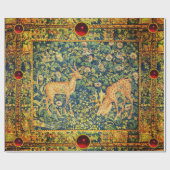 FALLOW DEER PAIR, GOTHISCHE FANTASY FLOWERS, Green Cadeaupapier (Vlak)