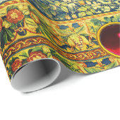 FALLOW DEER PAIR, GOTHISCHE FANTASY FLOWERS, Green Cadeaupapier (Rol Hoek)