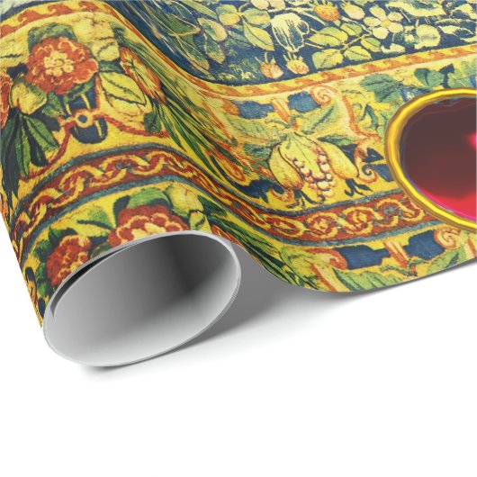 FALLOW DEER PAIR, GOTHISCHE FANTASY FLOWERS, Green Cadeaupapier (Rol Hoek)