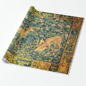 FALLOW DEER PAIR, GOTHISCHE FANTASY FLOWERS, Green Cadeaupapier (Uitgerold)