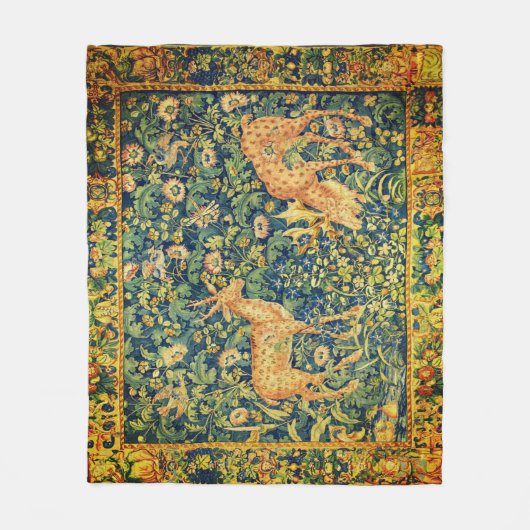 FALLOW DEER PAIR, GOTHISCHE FANTASY FLOWERS, Green Fleece Deken (Voorkant)