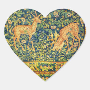 FALLOW DEER PAIR, GOTHISCHE FANTASY FLOWERS, Green Hart Sticker