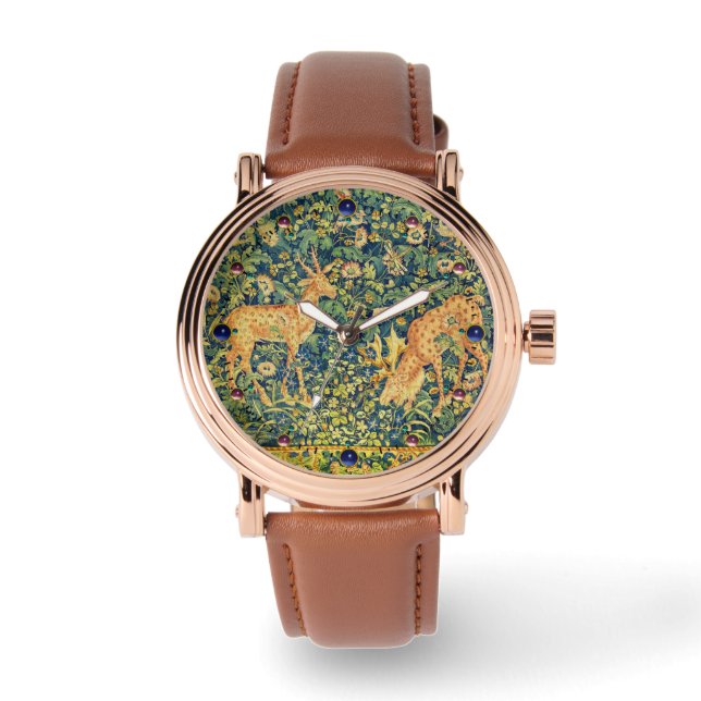 FALLOW DEER PAIR, GOTHISCHE FANTASY FLOWERS, Green Horloge (Voorkant)