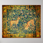 FALLOW DEER PAIR, GOTHISCHE FANTASY FLOWERS, Green Poster (Voorkant)